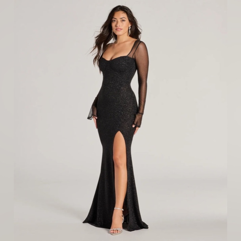 Connie Long Sleeve Glitter Slim Formal Dress